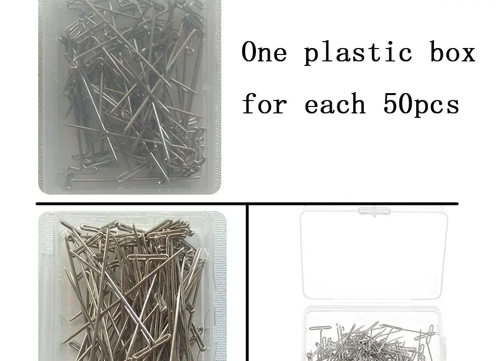 50 Pieces Wig T Pins for Holding Wigs Silver 32mm Long T-pins Styling Tools For Wig Display OLD STREET