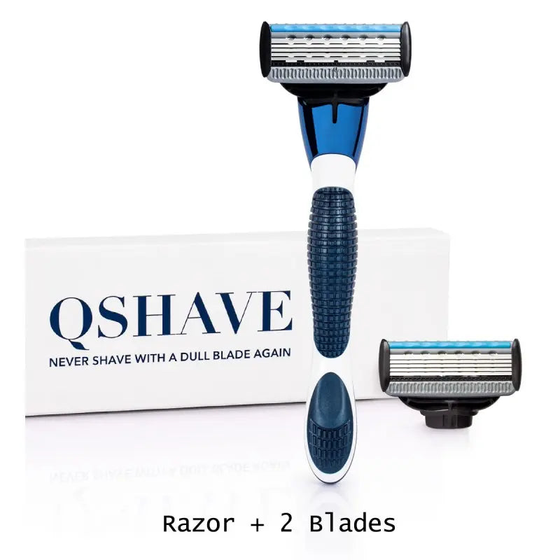 QSHAVE Blue Series 5-Layer USA Blade Manual Razor Men Shaving Razor with 2 Pieces X5 Blade QSHAVE Name