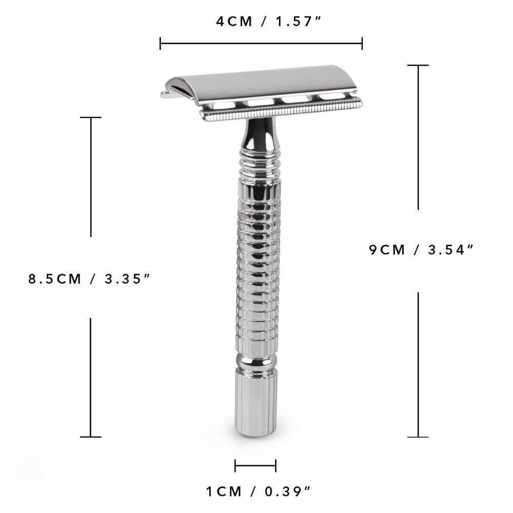 Qshave Short Handle Classic Safety Razor Double Edge Mens Shaving Razor Gift Box Pack Cure Handle, 1 Razor & 5 blades