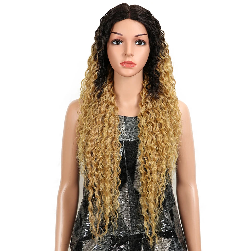 Magic Synthetic Lace Wig Wave Wigs Omber Blonde Wig High Temperature Fiber Curly Hair Wigs For Women Cosplay Lace Front Wig