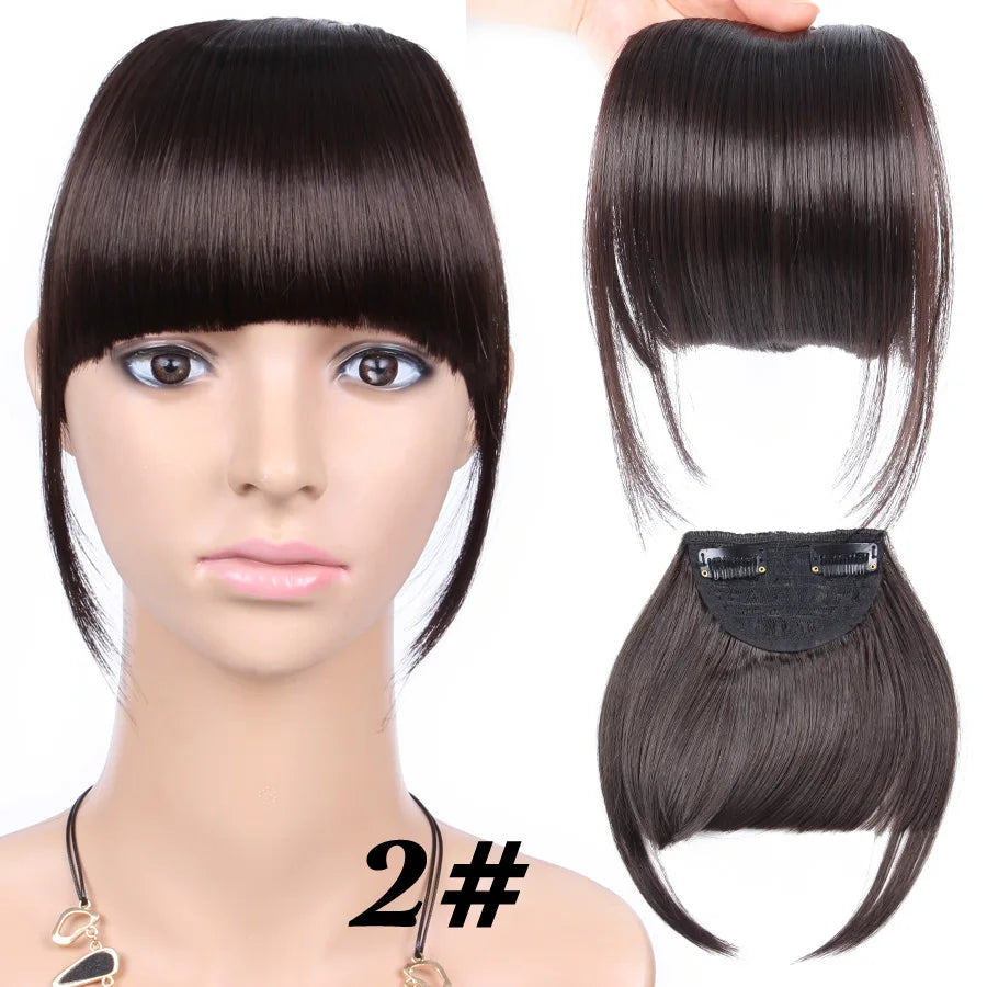 Natural Straight Synthetic Blunt Bangs High Temperature Fiber Brown Women Clip-In Full Bangs With Fringe Of Hair 6 Inch Leeons