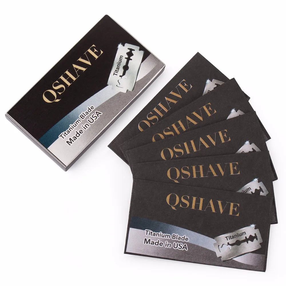 Qshave Double Edge Safety Razor Blade Straight Razor Titanium Blade Classic Safety Razor Blade Made in USA, 10 Blades