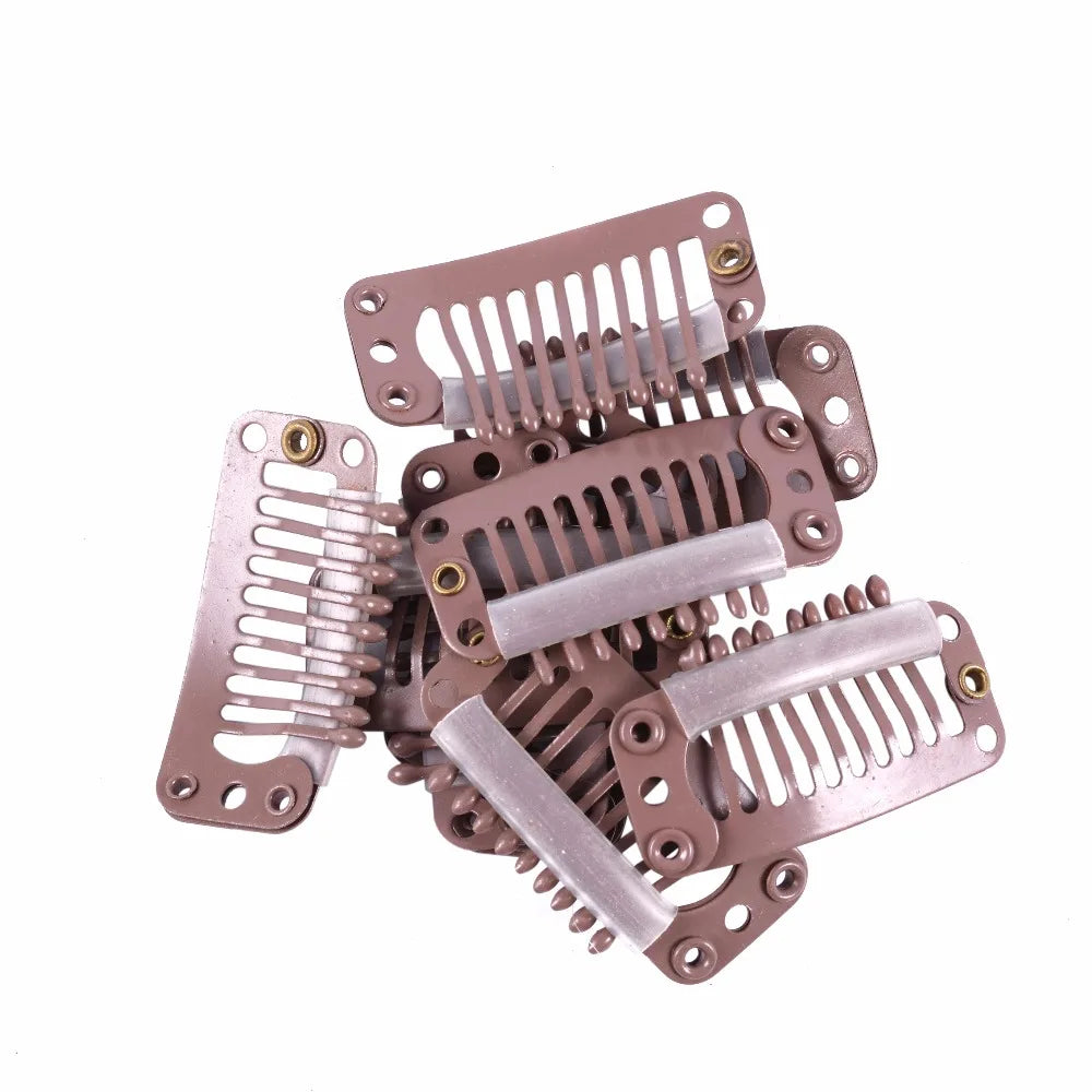 12 pcs 32mm 9-teeth Hair Extension Clips Wig Clips Combs Snap Clips with Rubber for Hair Extension Toupee DIY