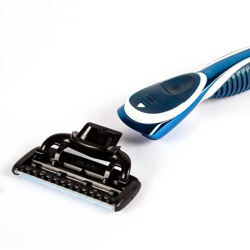 QShave Men Shaving Razor, 1 Handle & 10 Cartridges (9pcs X3 Blade, 1pc X5 Blade)
