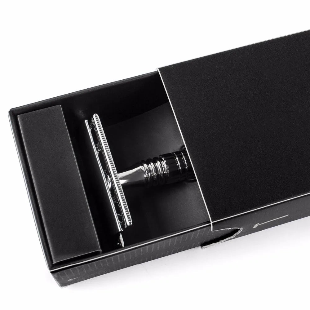 Qshave Short Handle Classic Safety Razor Double Edge Mens Shaving Razor Gift Box Pack Cure Handle, 1 Razor & 5 blades