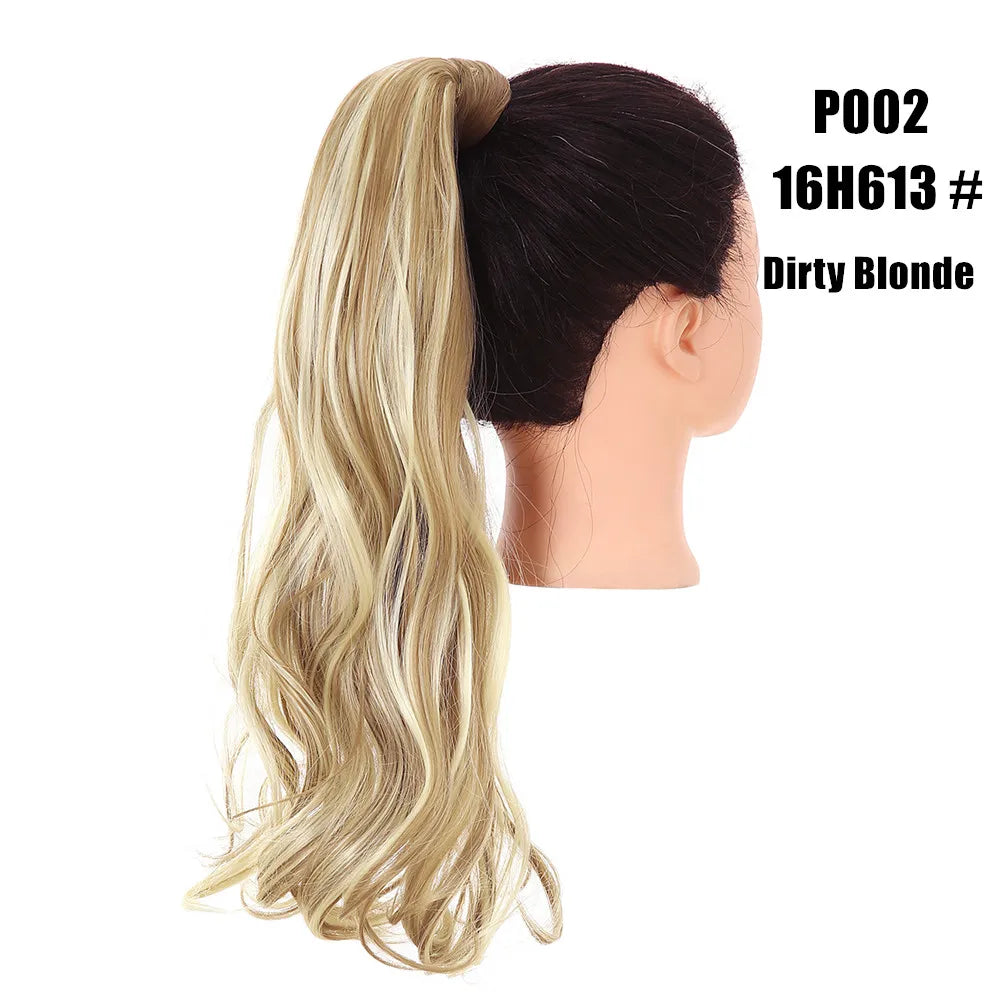 Synthetic Clip in Ponytail Hair Extension Wig Straight Kinky Curly Long Wrap Around Fake Pony Tail Blonde False Afro Hairpiece