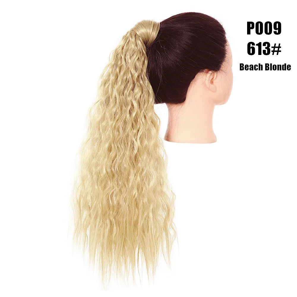 Synthetic Clip in Ponytail Hair Extension Wig Straight Kinky Curly Long Wrap Around Fake Pony Tail Blonde False Afro Hairpiece