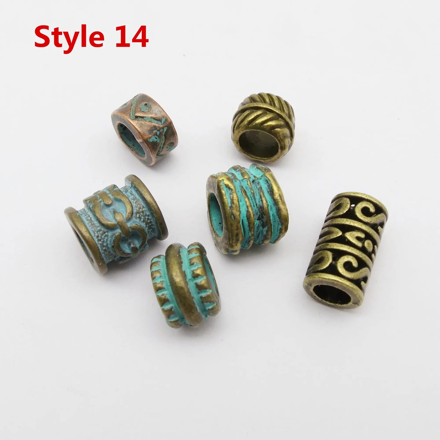 6Pcs/Pack mix Bronze Viking Rune hair braid dread beard dreadlock beads rings tube for hair accessories