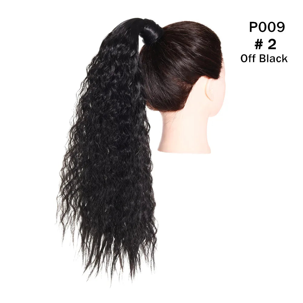 Synthetic Clip in Ponytail Hair Extension Wig Straight Kinky Curly Long Wrap Around Fake Pony Tail Blonde False Afro Hairpiece