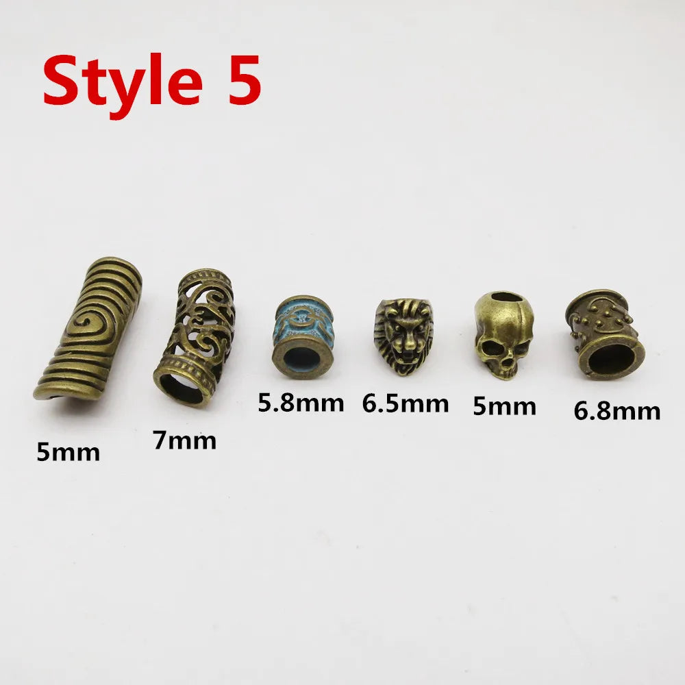 6Pcs/Pack mix Bronze Viking Rune hair braid dread beard dreadlock beads rings tube for hair accessories