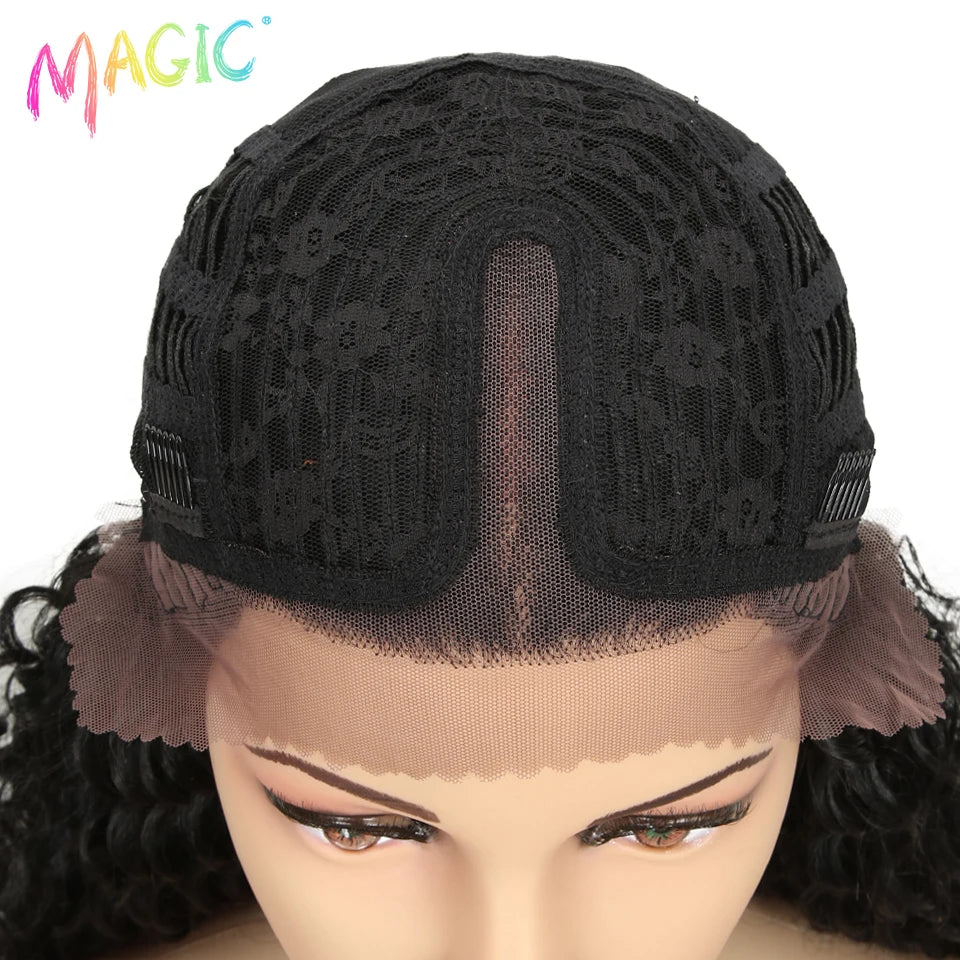 Magic Synthetic Lace Wig Wave Wigs Omber Blonde Wig High Temperature Fiber Curly Hair Wigs For Women Cosplay Lace Front Wig