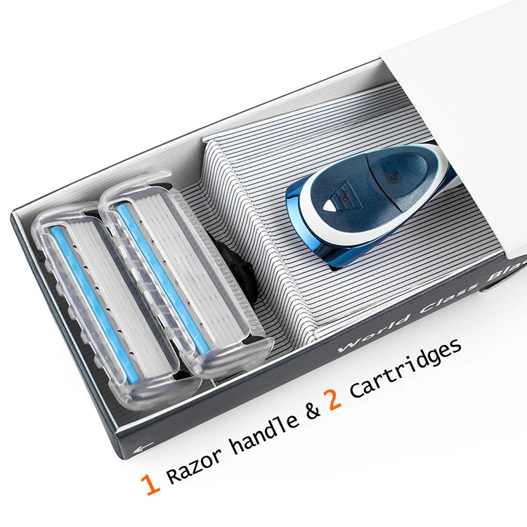 QSHAVE Blue Series 5-Layer USA Blade Manual Razor Men Shaving Razor with 2 Pieces X5 Blade QSHAVE Name