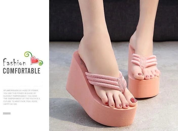 Women Fashion Summer Chunky Sole Wedges Heels Flip Flops Casual Shoes New Arrival Waterproof Taiwan Slippers Sexy Lady Sandals