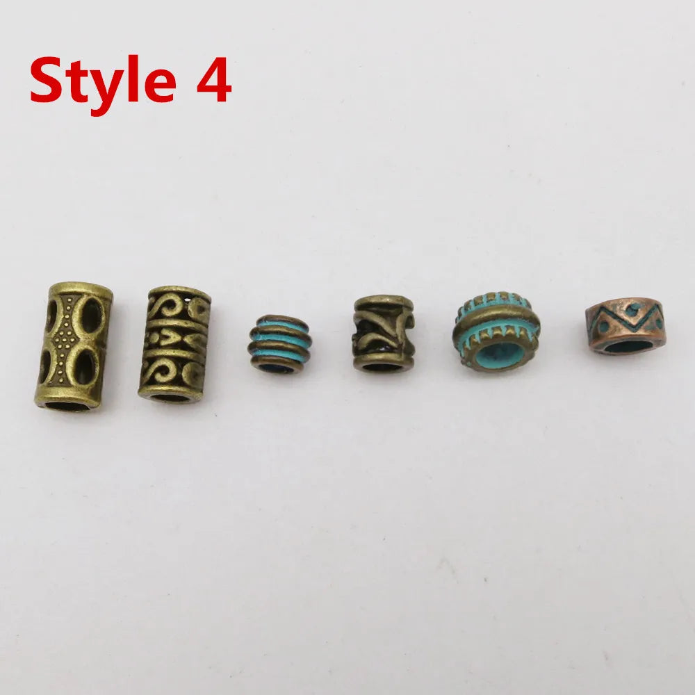 6Pcs/Pack mix Bronze Viking Rune hair braid dread beard dreadlock beads rings tube for hair accessories
