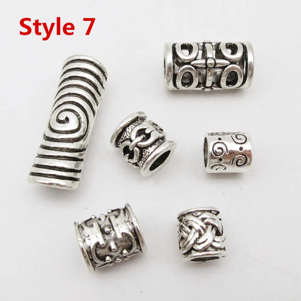6Pcs/Pack mix Bronze Viking Rune hair braid dread beard dreadlock beads rings tube for hair accessories