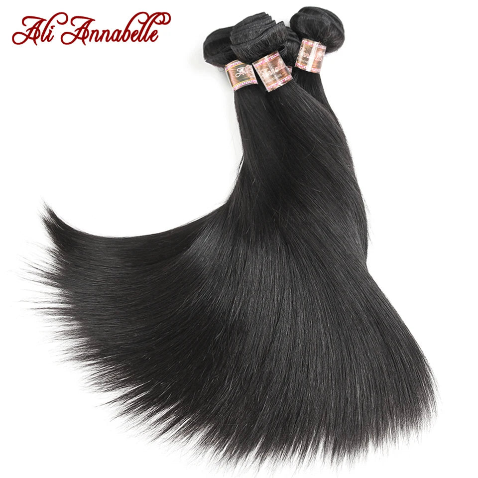 ALI ANNABELLE Straight Hair Bundles Human Hair Bundles 30 28 26 Inch 1 3 4 Bundles Deals Natural Brazilian Hair Weave Bundles