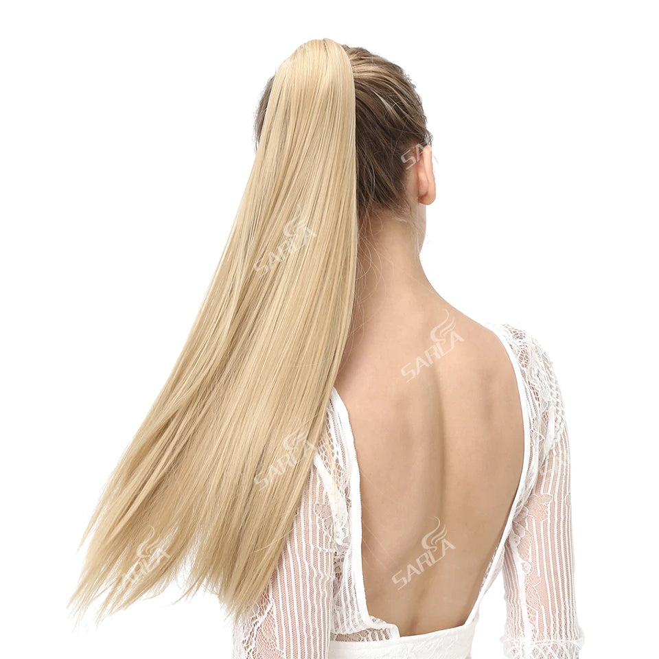Synthetic Clip in Ponytail Hair Extension Wig Straight Kinky Curly Long Wrap Around Fake Pony Tail Blonde False Afro Hairpiece