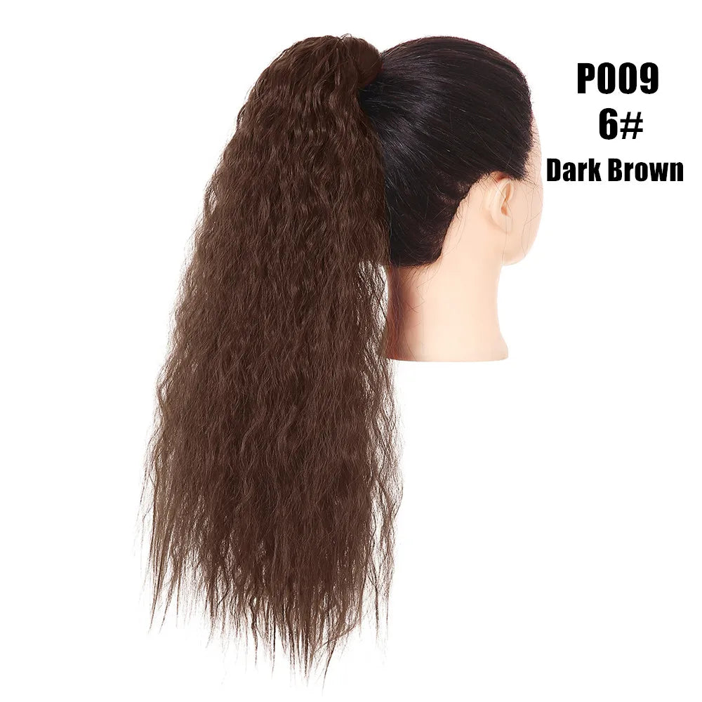 Synthetic Clip in Ponytail Hair Extension Wig Straight Kinky Curly Long Wrap Around Fake Pony Tail Blonde False Afro Hairpiece