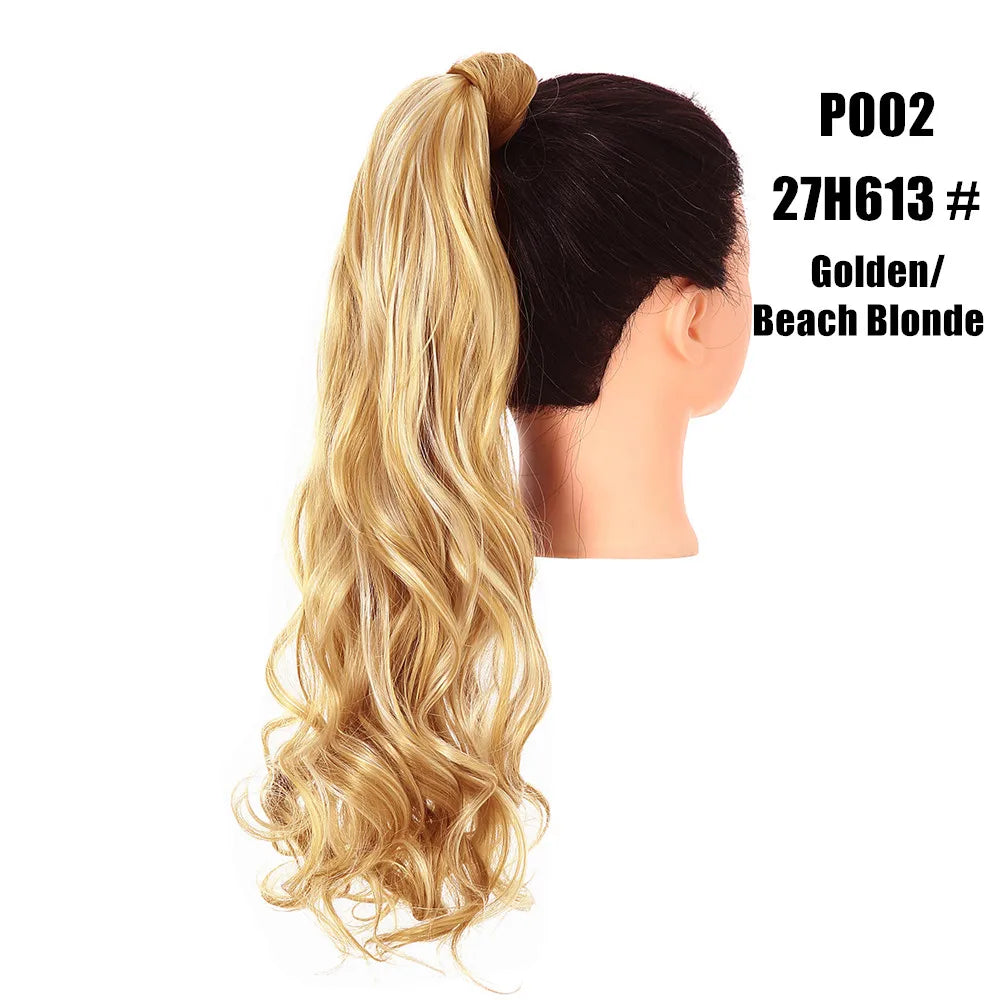 Synthetic Clip in Ponytail Hair Extension Wig Straight Kinky Curly Long Wrap Around Fake Pony Tail Blonde False Afro Hairpiece