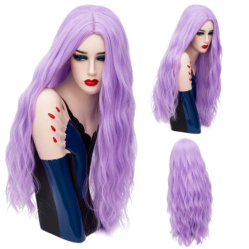 MSIWIGS 70CM Long Pink Wavy Wigs Cosplay Lolita Synthetic Women' s Blonde Wig 29 Colors Heat Resistant Hair