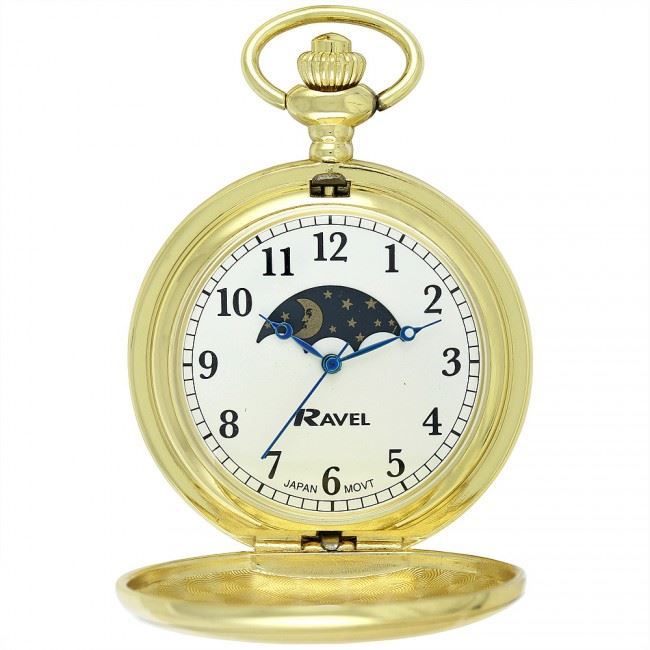 Ravel Polished Sun-Moon Gold Pocket Watch R1001.15