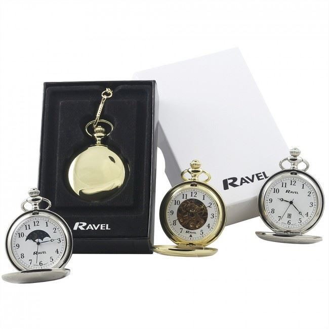 Ravel Polished Sun-Moon Gold Pocket Watch R1001.15