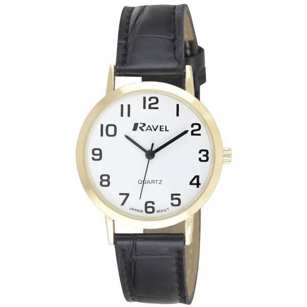 Ravel Mens Leather Strap Quartz Watch Black/Gold Watch R0102.01.1A