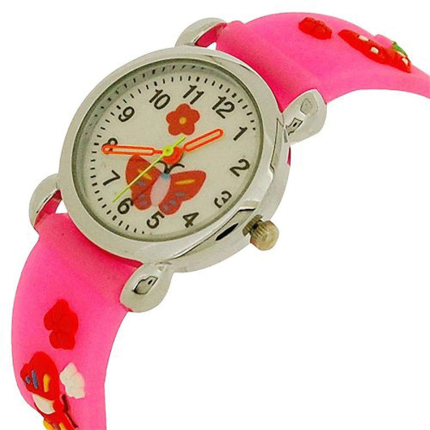 Relda Children's Analogue 3D Red Butterfly Neon Pink Silicone Strap Girl's Watch REL43