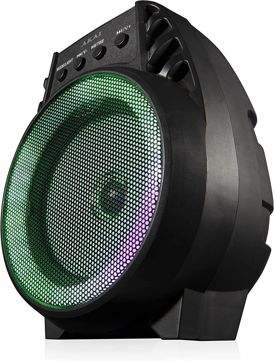 Akai A58168 Vibes 4 Inch LED Party Speaker, Bluetooth Connectivity, Wireless & Portable, 5W, Black