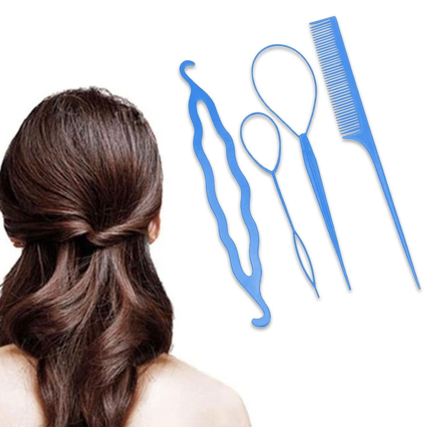 4pcs Set Styling Clip Bun Maker Hair Twist Braid Ponytail Tool Accessories, Blue