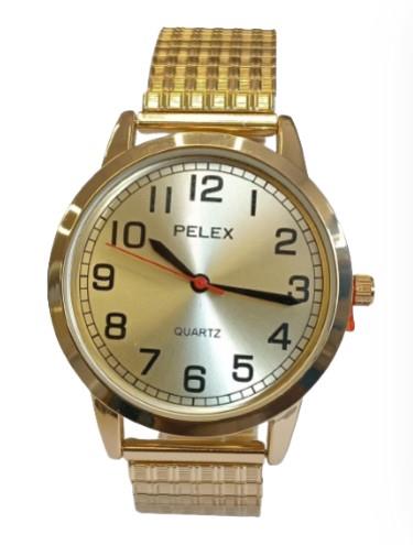 Pelex Mens Big number Gold Case Gold Dial Gold Bracelet Strap Quartz Watch