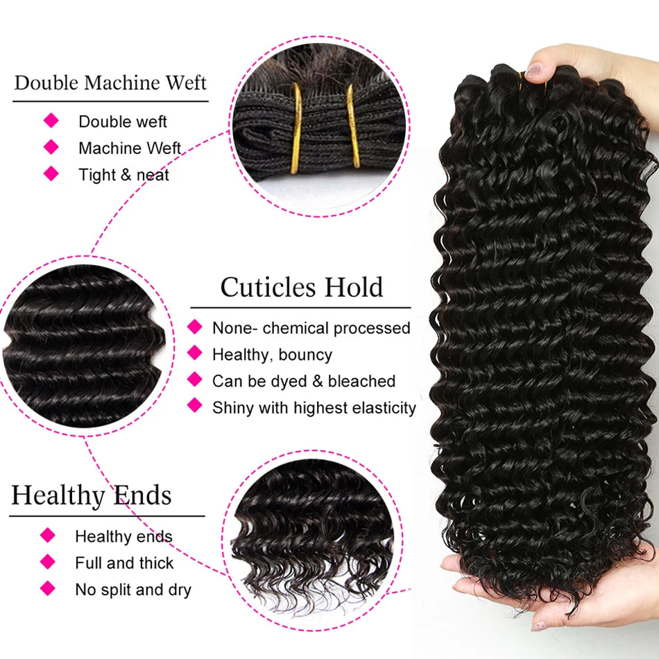 Deep Wave 4 Bundles Deal 12A Brazilian Virgin Human Hair 100% Unprocessed Water Wave Curly Human Hair Extensions Loose Deep Wave