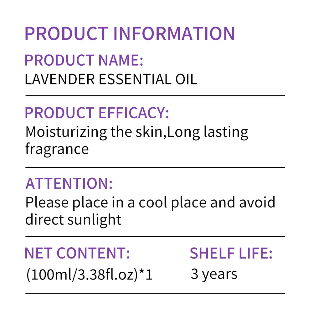 30ml/60ml/100ml plant 100% pure lavender body care essential oil lasting light fragrance suitable for face, skin and body
