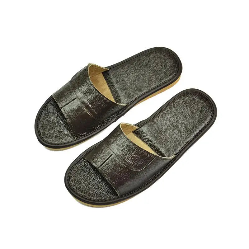 2022 New Leather Slippers Men Home Furnishing Indoor Floor Classic Footwear Casual Slides Leather Sandalias Zapatos Hombre