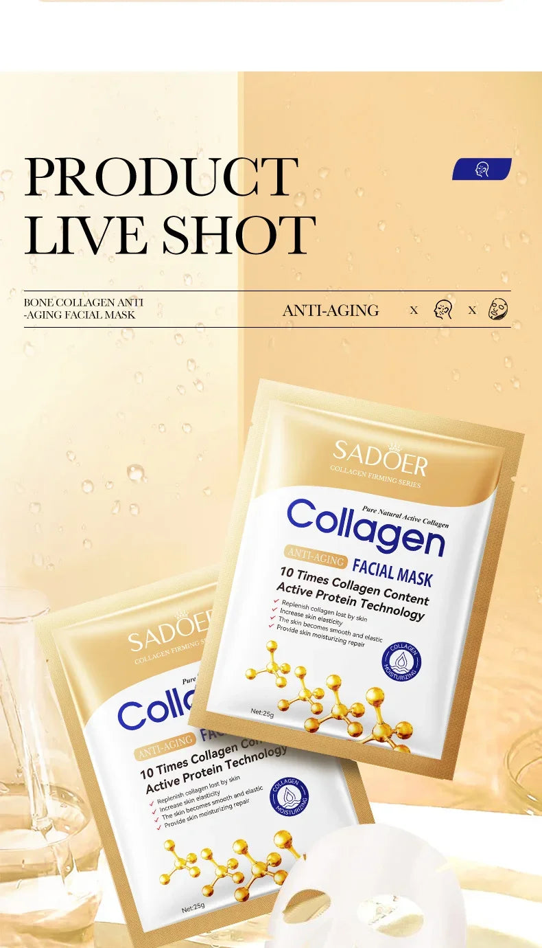 Collagen Anti Wrinkle Facial Mask Anti Aging Fade Fine Lines Firm Skin Moisturizing Brightening SkinCare Korean Cosmetics
