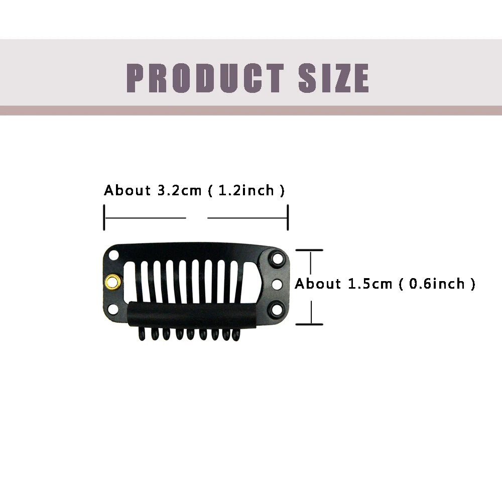 12 pcs 32mm 9-teeth Hair Extension Clips Wig Clips Combs Snap Clips with Rubber for Hair Extension Toupee DIY