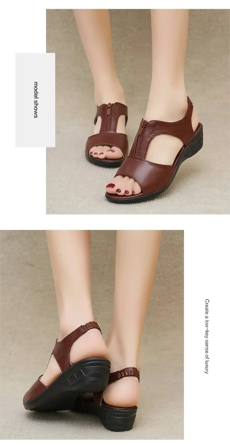 WOIZGIC Women Old Mother Laides Female Sandals Platform Shoes PU Leather Non Slip Beach Summer Cool Zipper Size 35-41 PGP-1153