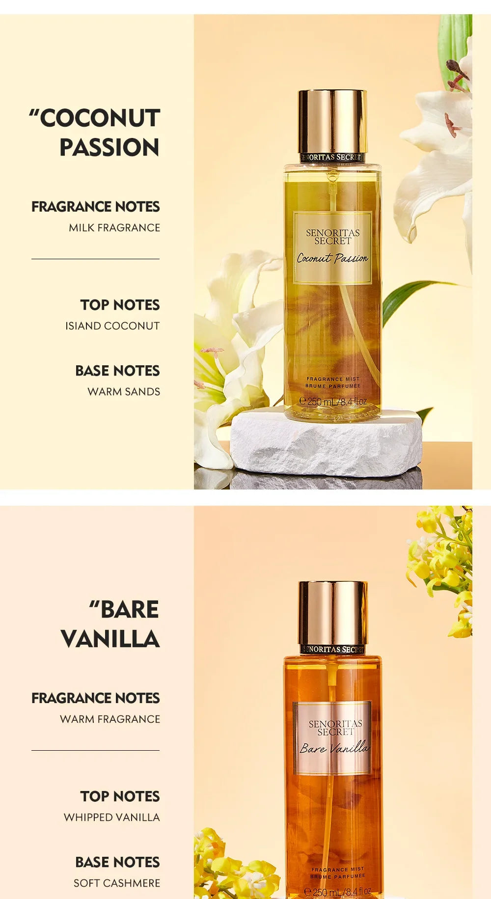 Body Spray Women's Fragrance Floral and Fruit Tone Lasting Fragrance Thailand's 250ml