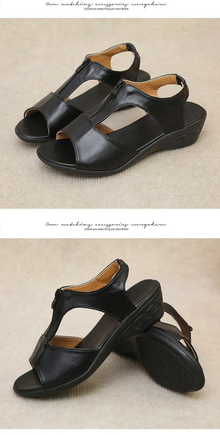 WOIZGIC Women Old Mother Laides Female Sandals Platform Shoes PU Leather Non Slip Beach Summer Cool Zipper Size 35-41 PGP-1153