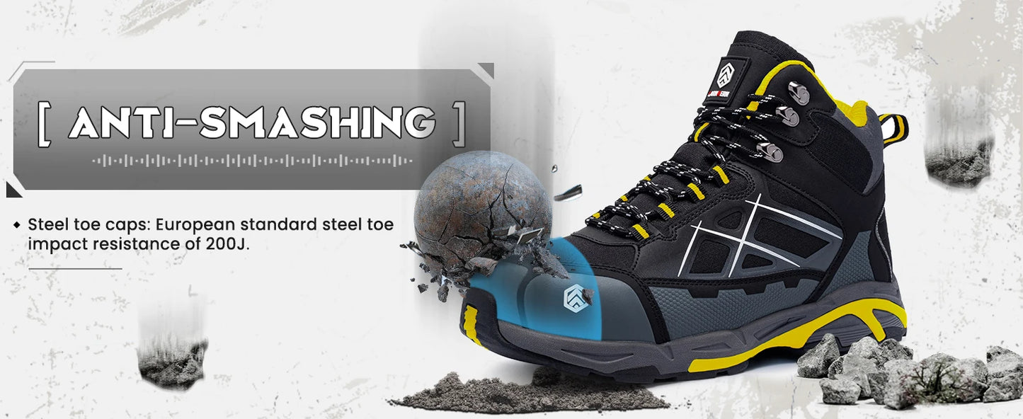 Larnmern Mens Safety Work Boots Steel Toe Shoes Anti-puncture Anti-static Non Slip Protective Boots