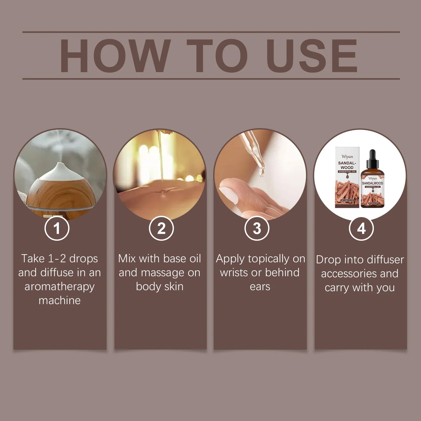 WIYUN Sandalwood Essential Oil Soft Fragrance Soothes Emotions and Creates a Peaceful Atmosphere 30ml