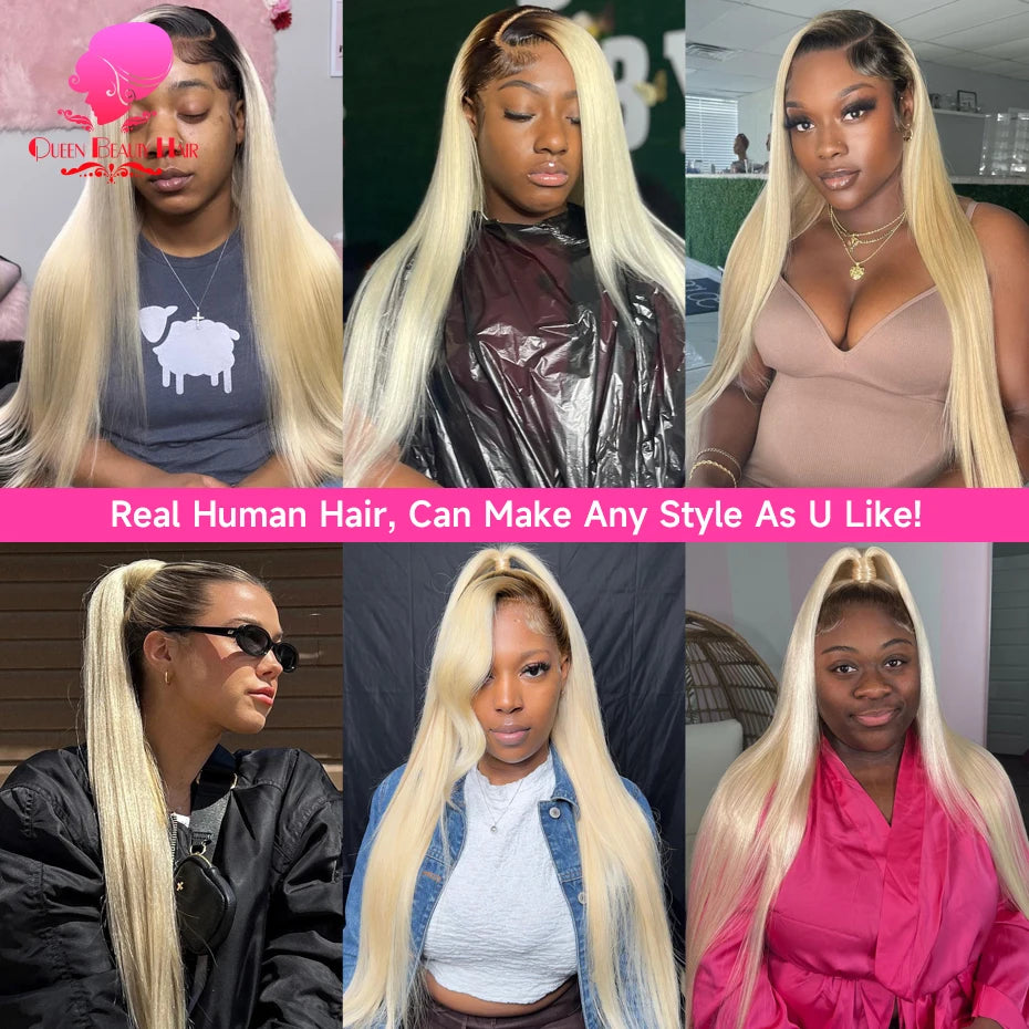 13x6 Lace Frontal Wig 1B 613 Ombre Blonde Full Lace Human Hair Wig Dark Roots Pre Plucked Lace Front Human Hair Wigs for Women