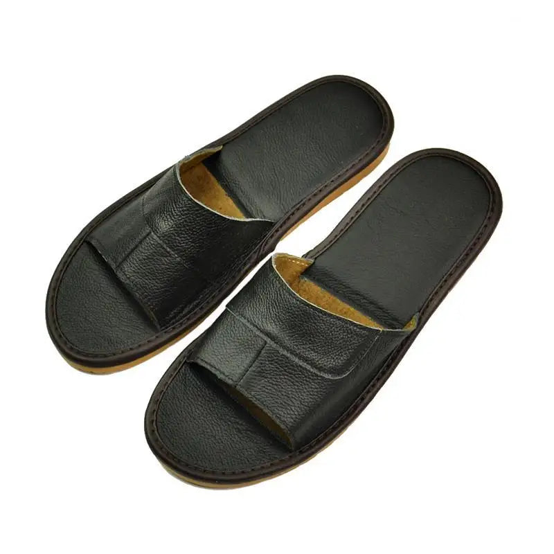 2022 New Leather Slippers Men Home Furnishing Indoor Floor Classic Footwear Casual Slides Leather Sandalias Zapatos Hombre
