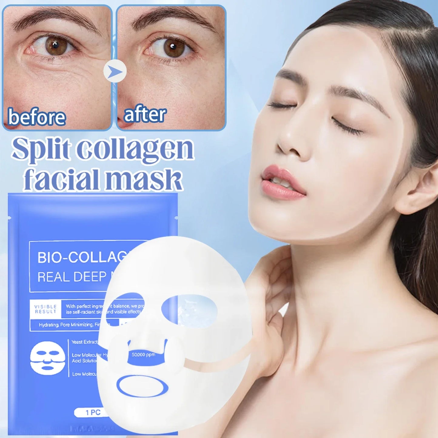 Collagen Face Mask Moisturizing Brightening Deep Hydration Overnight Mask Nourishing Refreshing Face Skin Care Bio Collagen Mask