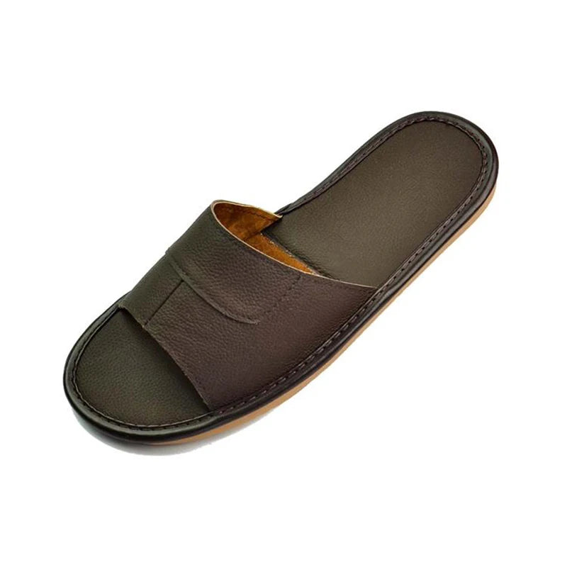 2022 New Leather Slippers Men Home Furnishing Indoor Floor Classic Footwear Casual Slides Leather Sandalias Zapatos Hombre