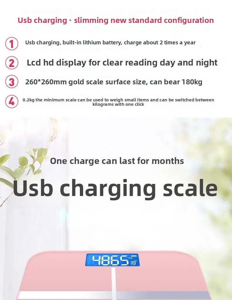 Weight Loss Weighing Device LED Display Smart Body Weight Scale USB Charging Precision Electronic Scale for Home Office Adult