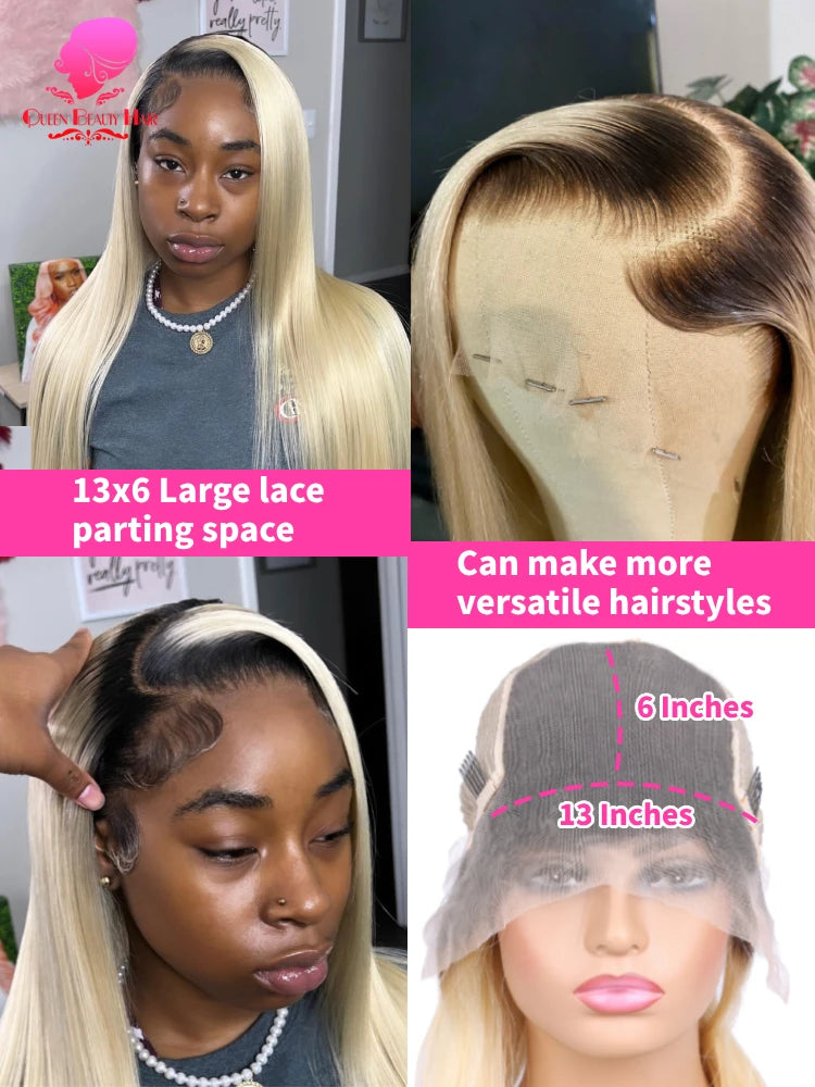 13x6 Lace Frontal Wig 1B 613 Ombre Blonde Full Lace Human Hair Wig Dark Roots Pre Plucked Lace Front Human Hair Wigs for Women