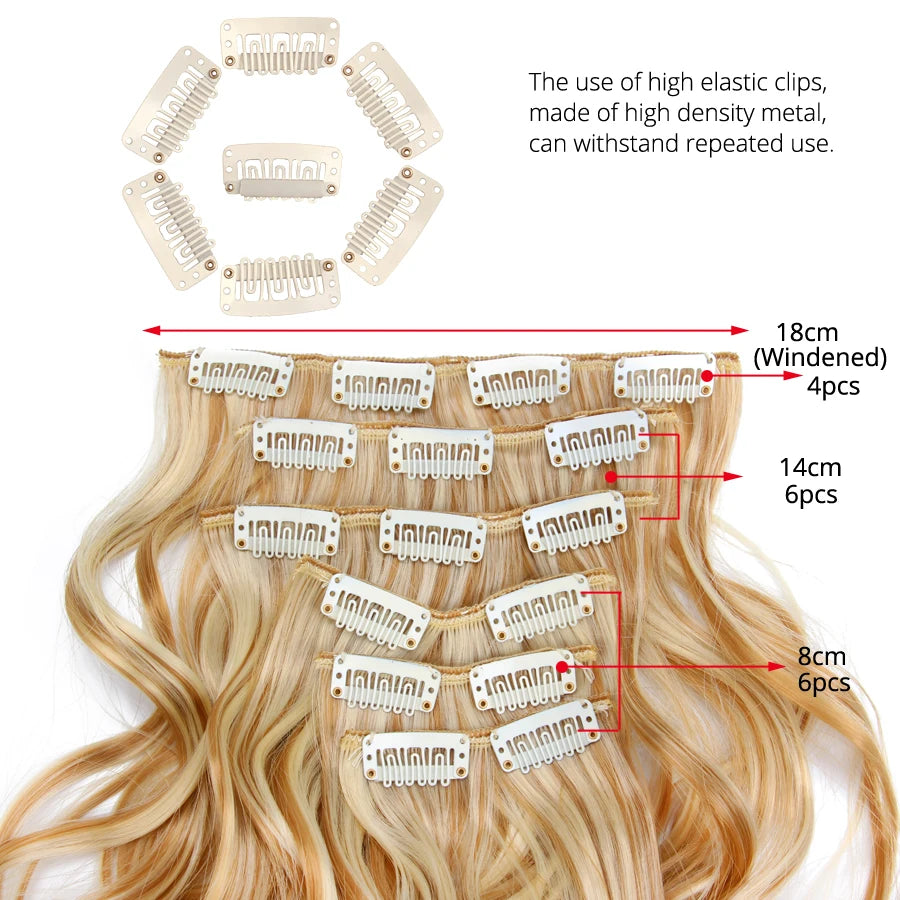 Alileader Synthetic Clip On Hair Extension 6Pcs/Set 22inch Straight Hairpiece Curly 16 Clips In Hair Ombre Heat Resistant Fiber
