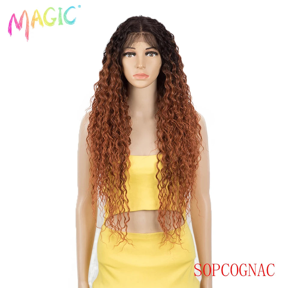 Magic Synthetic Lace Wig Wave Wigs Omber Blonde Wig High Temperature Fiber Curly Hair Wigs For Women Cosplay Lace Front Wig