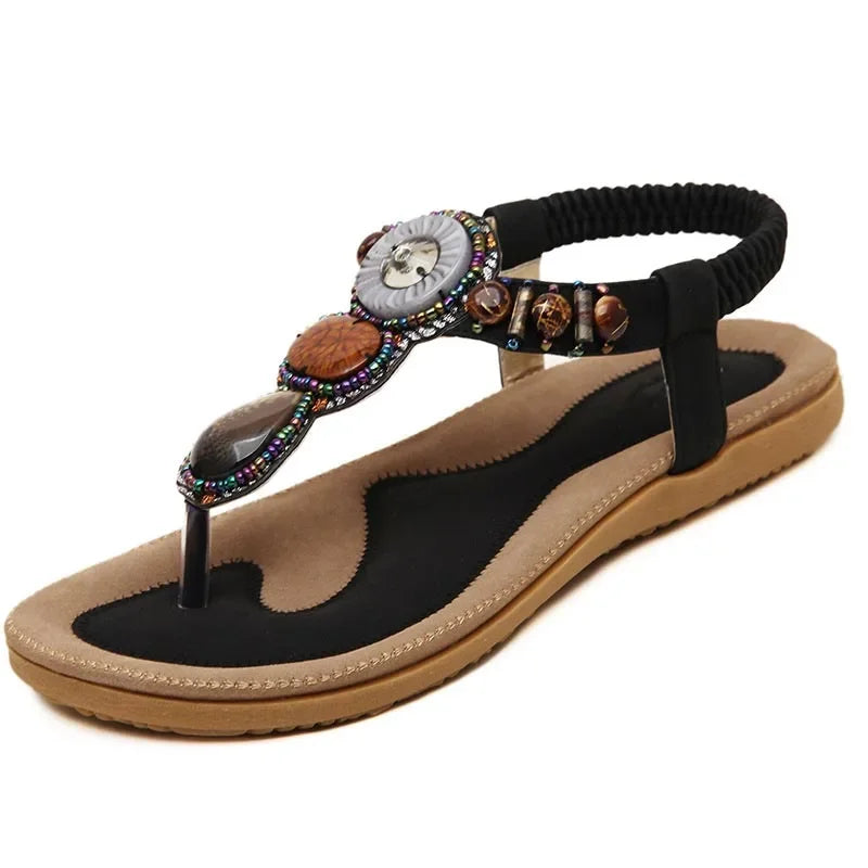 TIMETANG Plus Size 35-42 Sandals Women PU Flip Flops Casual Shoes Woman Beading Elastic Band Sandale Femme Fashion Flats
